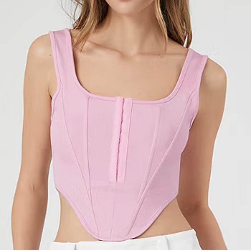 Forever 21 Womens Pink Square Neck Sleeveless Tank Top Corset Lg New Clasp Sexy